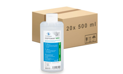 Alkoholisches Händedesinfektionsmittel 20 Flaschen Karton Aseptoman MED 500 ml