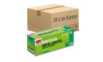 Bio Müllbeutel aus Biofolie mit Tragegriff 15 Liter 24 Rollen je 8 Beutel