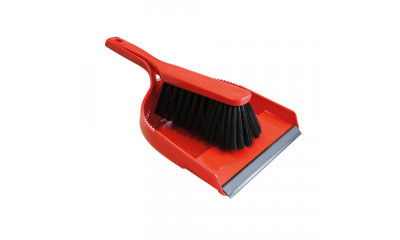 Kehrgarnitur mit feinem Kunsthaar und Gummilippe, Rot,  35 cm